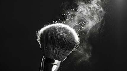 Sticker - Powder brush in spotlight on dark background