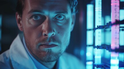 Poster - The picture of the professional geneticist that has been working about gene inside the laboratory, the geneticist require skills genetics knowledge, DNA analysis,experience and lab technique. AIG43.