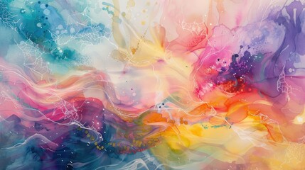 Poster - Vibrant abstract watercolor painting with colorful fluid shapes and dynamic brush strokes, creating a swirling, dynamic composition.