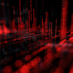 Poster - A falling red business graph grid on a black background. Concept of crisis, recession, and stock market decline. 3D rendering.