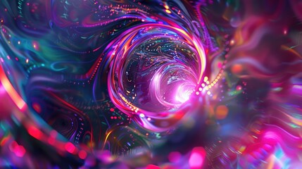Poster - Vibrant, colorful abstract vortex with swirling lights and dynamic patterns, perfect for backgrounds or artistic projects.