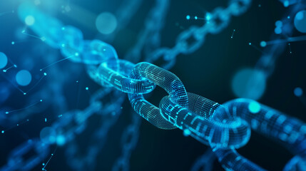 Digital Blockchain Technology with Blue Chains and Connections
