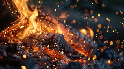 Wall Mural - A pile of wood with a lot of sparks and fire. Generate AI image