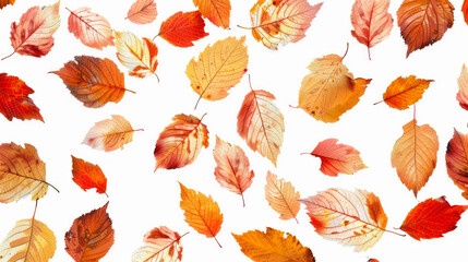 Wall Mural - colorful autumn leaves on white background isolated, vibrant fall foliage