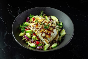 Apple-Honey Glazed Halibut on a Bed of Lentil-Green Apple Salad