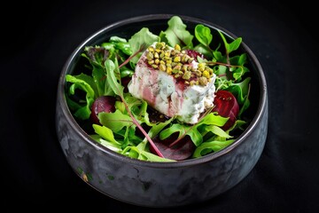 Frisee Salad with Roasted Beets, Goat Cheese, and Pistachios