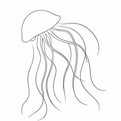 Wall Mural - Continuous line drawing jellyfish ,  isolated white background (34)