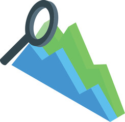 Poster - Magnifying glass is inspecting a financial chart with peaks and valleys, representing market volatility