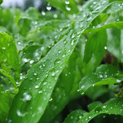 Wall Mural - ain drops are fling on green - 1leaf close-up, moringa tree, herbal tea ingredient, tropical foliage, health and wellness, organic farming, leaf veins, fresh garden produce, green botanical, natural 