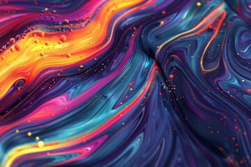 Poster - This image showcases a colorful swirl of paint creating a vibrant, fluid abstract art with a mixture of orange, blue, and purple hues, evoking a sense of movement and energy.