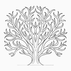 continuous tree line art isolated white background (14)