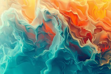 Aufkleber - A striking digital artistry piece showing fluid and ethereal waves blending together in orange and teal, evoking a mystical and otherworldly atmosphere.