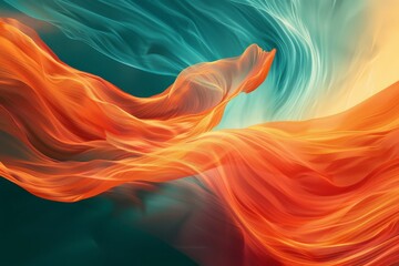 Aufkleber - An energetic digital painting featuring dynamic, fluid shapes in vibrant orange and teal. The interplay of colors and movement creates a lively and stimulating visual display.