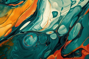 Aufkleber - A dynamic and colorful abstract painting dominated by blue and orange hues, showcasing swirling fluid patterns that evoke a sense of motion and energy.