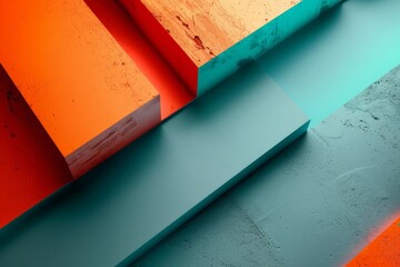 Poster - This image features an abstract arrangement of textured blocks in vivid orange and teal hues, creating a compelling visual interplay between color, form, and texture.