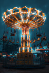 Wall Mural - View of the lights from the amusement park at night.