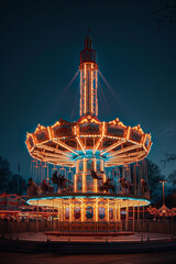 Wall Mural - View of the lights from the amusement park at night.