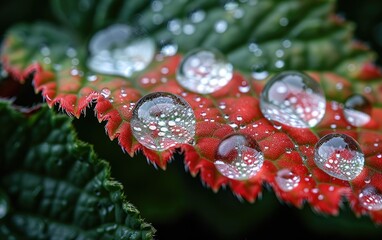 Wall Mural - water drops on leaf