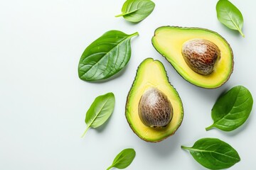 Canvas Print - Fresh Avocado Halves with Spinach Leaves