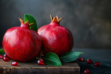 Sticker - Two Fresh Pomegranates on Wooden Board