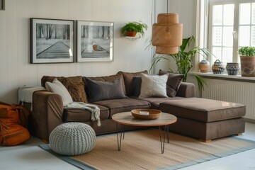 Sticker - Cozy living room interior with sofa and decor