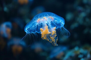 Wall Mural - Bioluminescent Jellyfish in Deep Sea