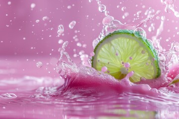 Canvas Print - Lime Splash in Pink Water