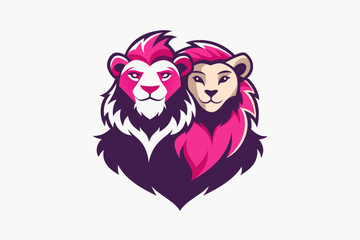 T-shirt design, beautiful sweet lion couple in love vector illustration 