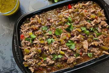 Wall Mural - Beef soup served in black tray