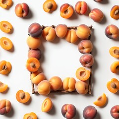 Wall Mural - Apricot fruits on white background. Top view flat lay