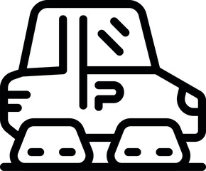Poster - Line icon of a futuristic vehicle, showcasing autonomous driving features with a prominent parking sign