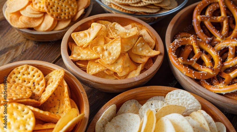 An inviting assortment of snacks including various types of crackers ...