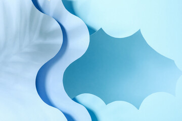 Wall Mural - Presentation of product. Paper cutouts and shadows on light blue background. Space for text