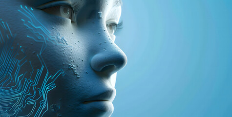 Poster - Electronic human head with integrated circuits, the concept of artificial intelligence technology, biotechnology innovation, robot progress, and machine learning design