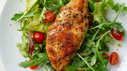 Wall Mural - A plate of chicken and salad with a garnish of parsley