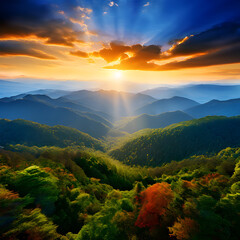 Wall Mural - sunset in the mountains