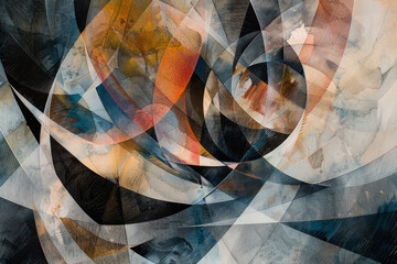 Wall Mural - A painting of a spiral with a black background and orange and blue swirls