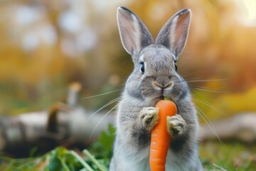 Canvas Print - a rabbit eating a carrot