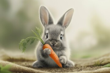 Canvas Print - a cute little bunny holding a carrot