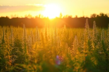 Wall Mural - sun shining on a field of grasses