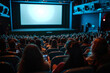 © CozyDigital - Cinema session. Watching movie. Full cinema hall. Big screen.