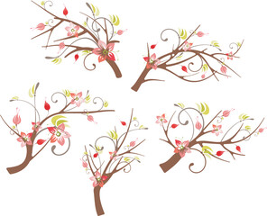 Wall Mural - Floral ornamental branch designs vector set, floral design elements. Spring and summer concept.