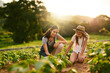 © Hira/peopleimages.com - Farming, smile and woman with daughter, crops and outdoor in countryside, sustainable and growth. Nature, farmer and people with quality assurance of soil, leaves and teaching for agriculture