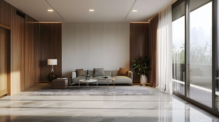 Wall Mural - Large luxury modern bright interiors Living room mockup illustration 3D rendering image