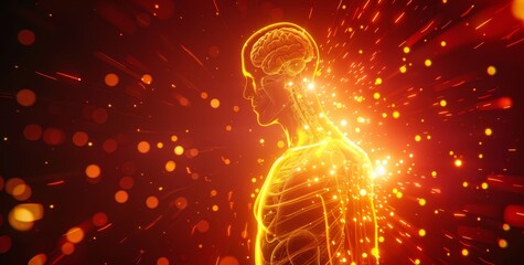 Poster - 3D rendering of the human body highlighting the brain and neural networks