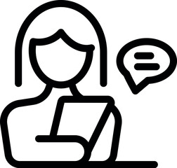 Poster - Line icon of a businesswoman holding a tablet and chatting online