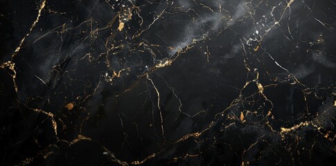 Poster - A grungy texture background with yellow veins on a black marble background
