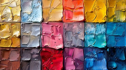 Poster - Abstract Oil Painting With Gold Maple Leaf and Square Shapes