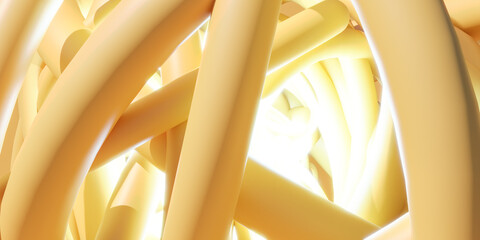Poster - Abstract yellow shapes intertwine in a bright light 3d render illustration