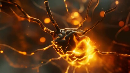 Poster - Close-up of a neuron with glowing synapses